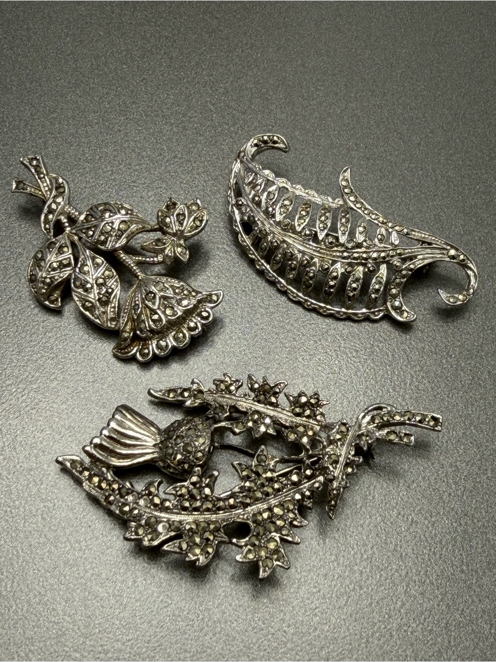 Three Vintage Marcasites Brooches #345ub